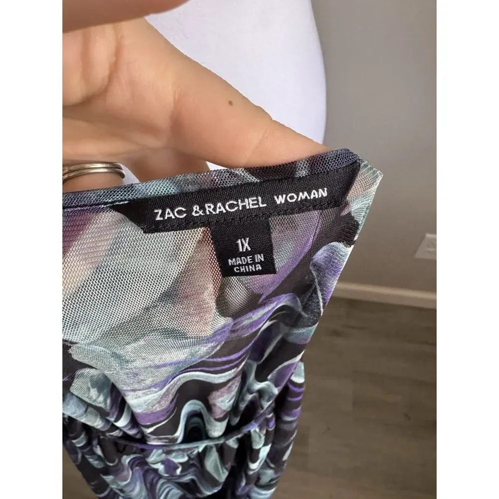 Zac & Rachel Black Teal Floral Sheer Blouse Womens 1X Career Flowy Beach - Picture 6 of 7